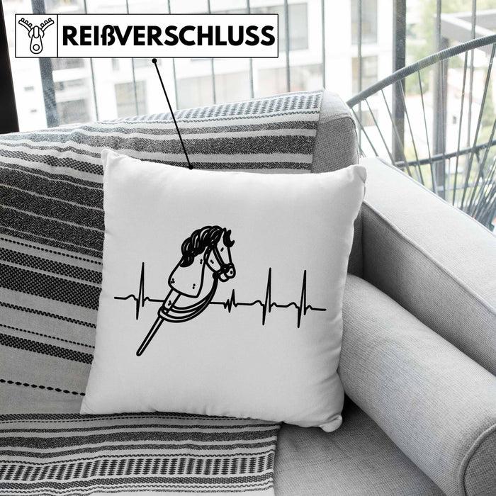 Hobbyhorse Mädchen Kissen mit Füllung 40x40 Geschenk Hobby Horse Pferde Grafik Herzschlag (Grau) Rosa Trendation