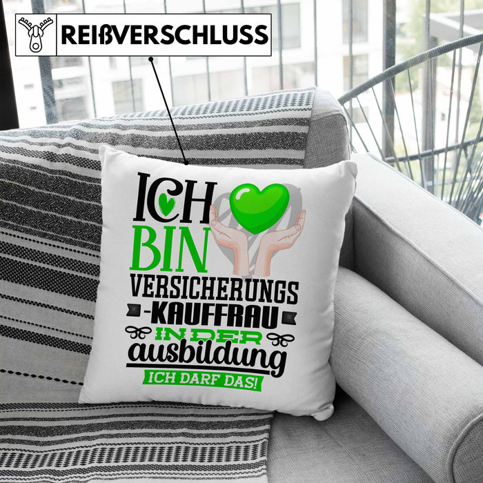 Versicherungskauffrau Ausbildung Start Geschenk Kissen mit Füllung 40x40 Ich Bin Versicherungskauffrau In Der Ausbildung Ich Darf Das Geschenkidee (Grau) Blau Trendation
