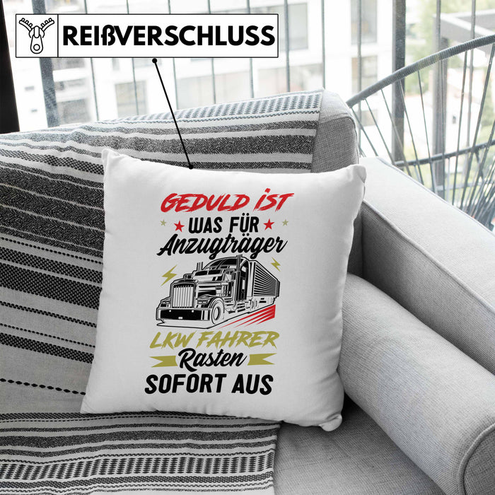 LKW Fahrer Kissen mit Füllung 40x40 Geschenk für Fernfahrer Geduld Ist Was Für Anzugträger LKW Fahrer Rasten Direkt Aus (Grau) Blau Trendation