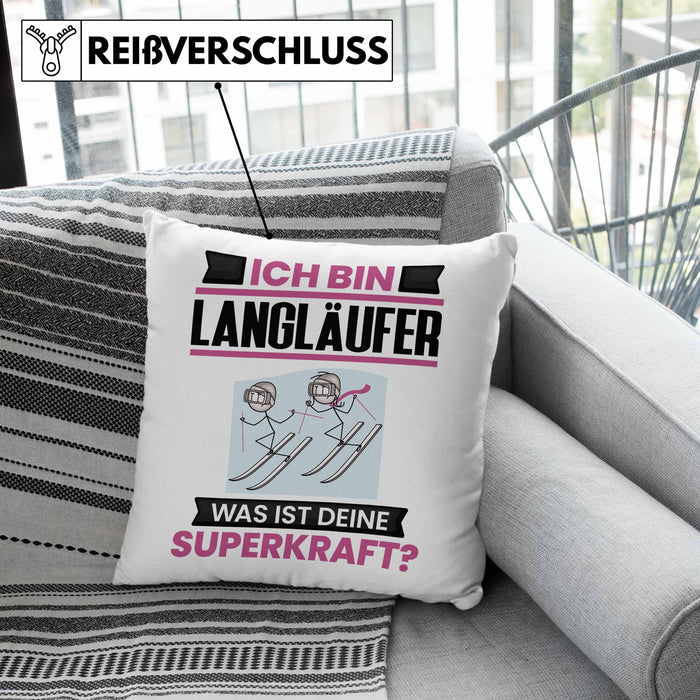 Langläufer Kissen mit Füllung 40x40 Geschenk für Langläufer Geburtstag Lustiger Spruch Was Ist Deine Superkraft (Grau) Grau Trendation