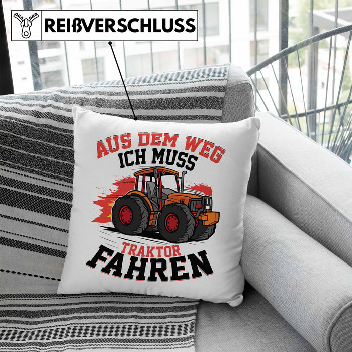 Bauer Landwirt Geschenk Kissen mit Füllung 40x40 Aus Dem Weg Ich Muss Traktor Fahren Geschenkidee Jungs (Grau) Blau Trendation