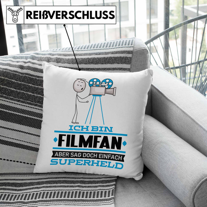 Filmfan Geschenk Kissen mit Füllung 40x40 Ich Bin Filmfan Aber Sag Doch Einfach Superheld Lustige Geschenkdiee für Filmfan (Grau) Grün Trendation