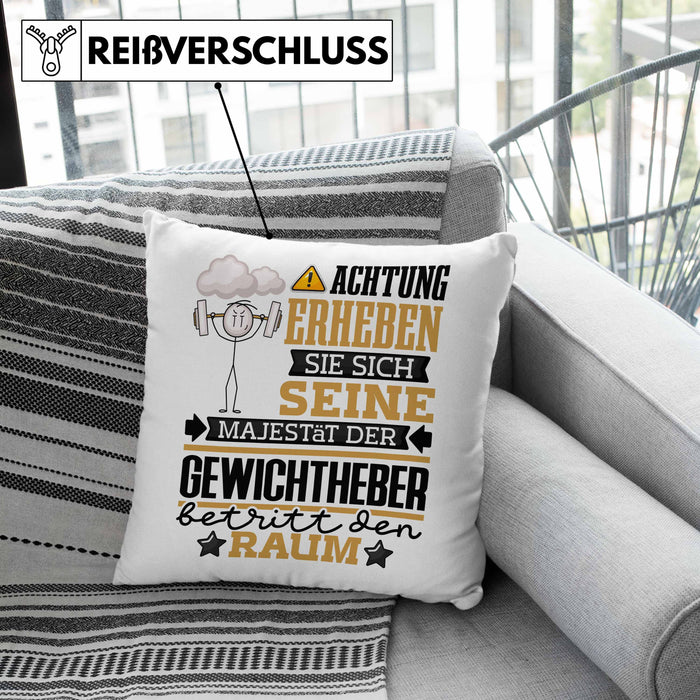 Gewichtheber Geschenk Kissen mit Füllung 40x40 Lustiger Spruch Erheben Sie Sich Der Gewichtheber Betritt den Raum (Grau) Grau Trendation