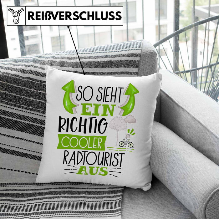 So Sieht Ein Richtig Cooler Radtourist Aus Geschenk Kissen mit Füllung 40x40 Lustiger Spruch Geschenkidee (Grau) Blau Trendation