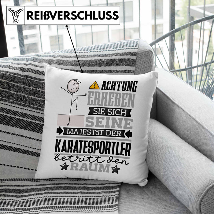 Karatesportler Geschenk Kissen mit Füllung 40x40 Lustiger Spruch Erheben Sie Sich Der Karatesportler Betritt den Raum (Grau) Rosa Trendation