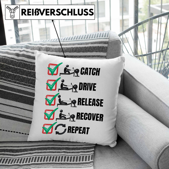 Rudern Kissen mit Füllung 40x40 Geschenk Ruderer Rudergerät Catch Drive Release Recover Repeat Ruder-Verein Geschenkidee (Grau) Grün Trendation
