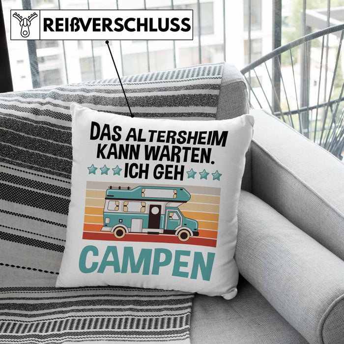 geschenke für camper männer Wohnwagen Camper Kissen mit Füllung 40x40 Geschenke Wohnmobil für Männer Campingwagen Geschenkidee Zubehör Camping Opa Oma Rentner Lustig Grafik Altersheim kann warten — TrendationStore