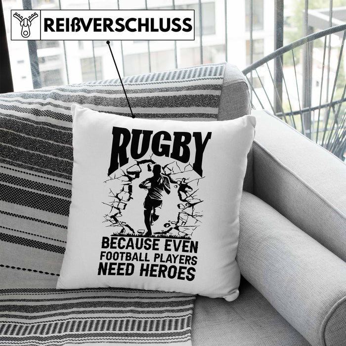 Rugby Kissen mit Füllung 40x40 Geschenk Spruch Geschenkidee für Rugbyspieler (Grau) Blau Trendation
