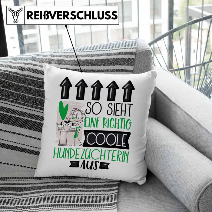 Hundezüchterin Geschenk Kissen mit Füllung 40x40 Lustig Geschenkidee für Hundezüchterin Geburtstag So Sieht Eine Richtig Coole Hundezüchterin Aus Frauen Spruch (Grau) Grau Trendation