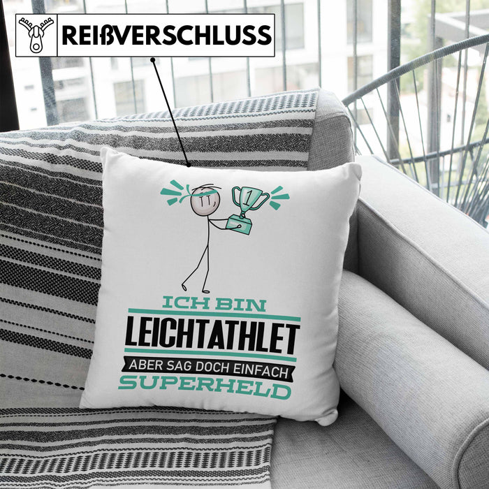 Leichtathlet Geschenk Kissen mit Füllung 40x40 Ich Bin Leichtathlet Aber Sag Doch Einfach Superheld Lustige Geschenkdiee für Leichtathlet (Grau) Blau Trendation