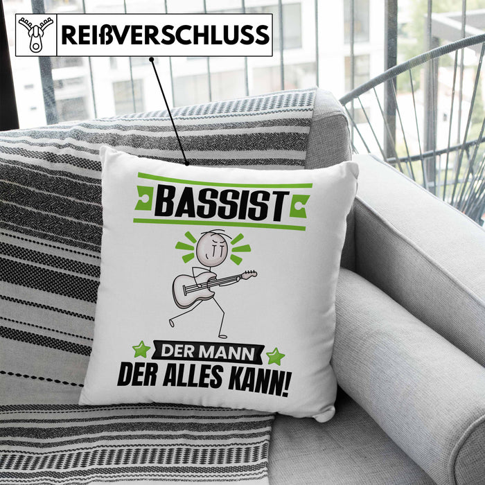 Bassist Kissen mit Füllung 40x40 Geschenk für Bassist Der Mann Der Alles Kann Geschenkidee zum Geburtstag (Grau) Blau Trendation