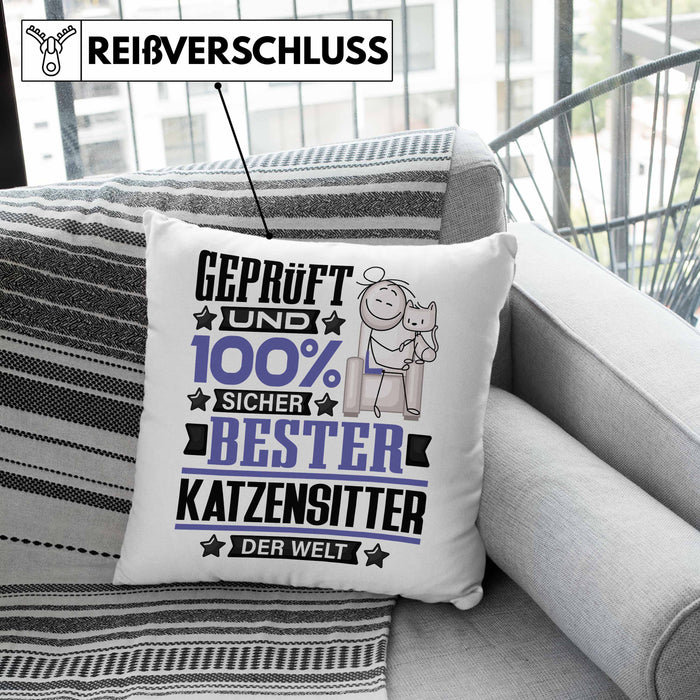 Katzensitter Geschenk Lustiger Spruch für Katzensitter Geschenkidee Bester Katzensitter Der WeltKissen mit Füllung 40x40 (Grau) Grün Trendation