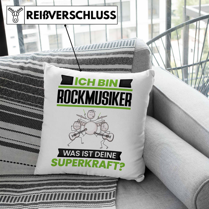 Rockmusiker Kissen mit Füllung 40x40 Geschenk für Rockmusiker Geburtstag Lustiger Spruch Was Ist Deine Superkraft (Grau) Blau Trendation