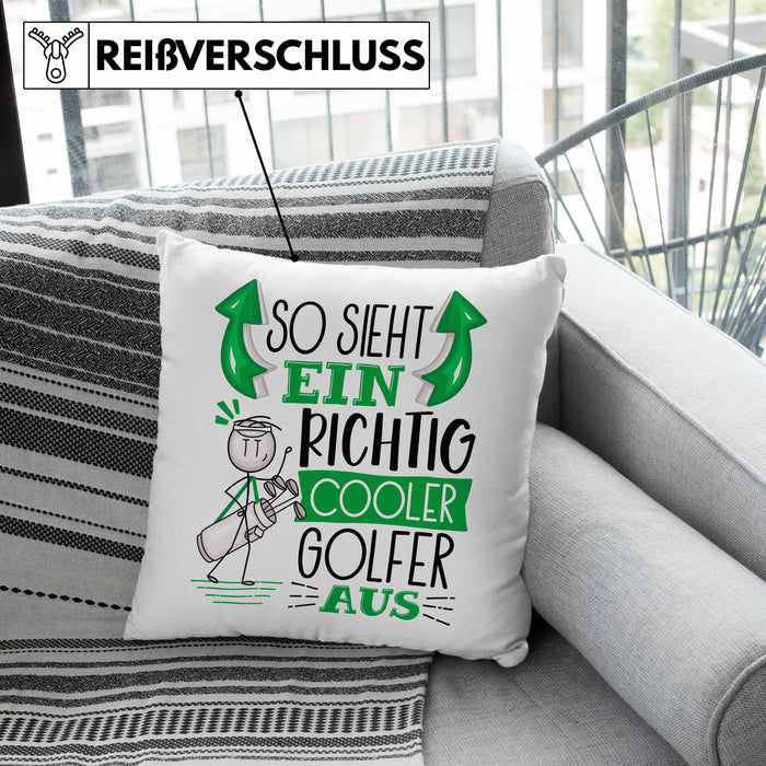 Golf-Spieler Kissen mit Füllung 40x40 Geschenk So Sieht Ein Richtig Cooler Golf-Spieler Aus Geschenkidee Spruch Lustig (Grau) Grün Trendation