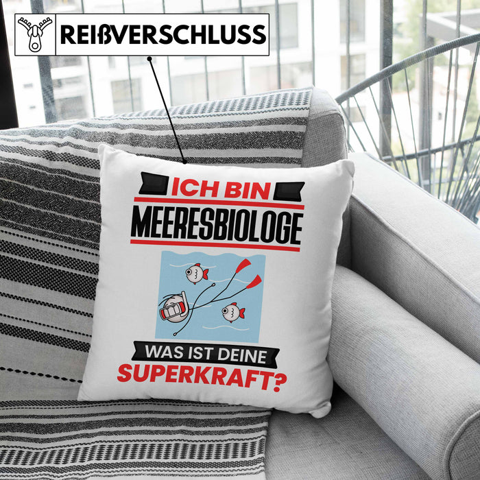 Meeresbiologe Kissen mit Füllung 40x40 Geschenk für Meeresbiologe Geburtstag Lustiger Spruch Was Ist Deine Superkraft (Grau) Rosa Trendation