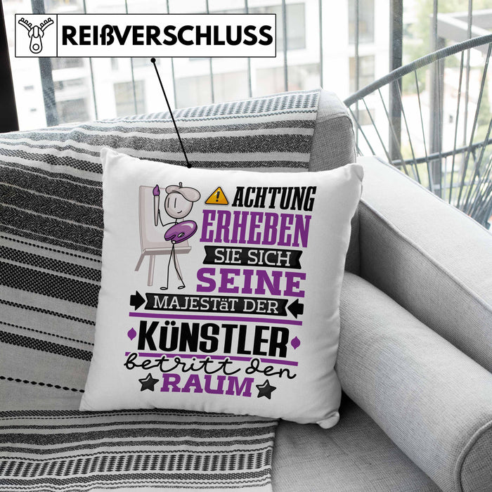 Künstler Geschenk Kissen mit Füllung 40x40 Lustiger Spruch Erheben Sie Sich Der Künstler Betritt den Raum (Grau) Rosa Trendation