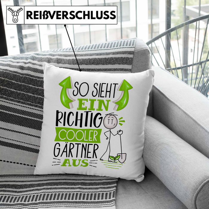 Gärtner Kissen mit Füllung 40x40 Geschenk So Sieht Ein RIchtig Cooler Gärtner Aus Geschenkidee Lustiger Spruch Geburtstag (Grau) Rosa Trendation