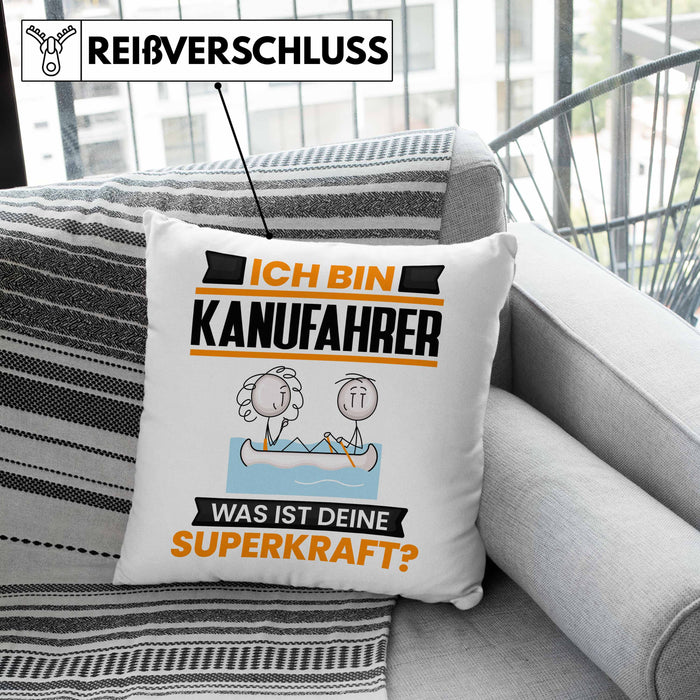 Kanufahrer Kissen mit Füllung 40x40 Geschenk für Kanufahrer Geburtstag Lustiger Spruch Was Ist Deine Superkraft (Grau) Grün Trendation