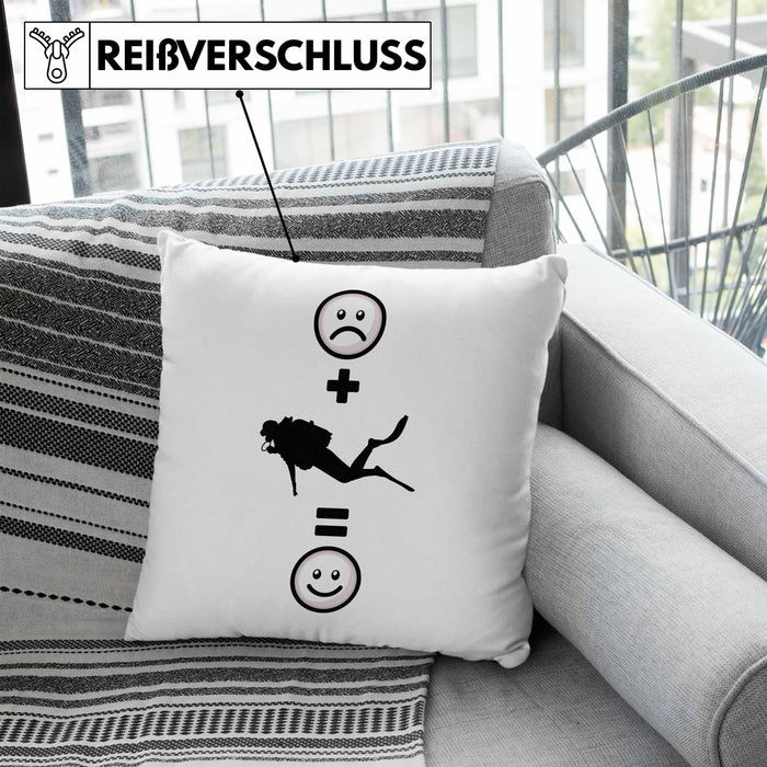 Tauchen Kissen mit Füllung 40x40 Geschenk für Taucher :( + Tauchen = :) Lustige Geschenkidee Geburtstag (Grau) Blau Trendation