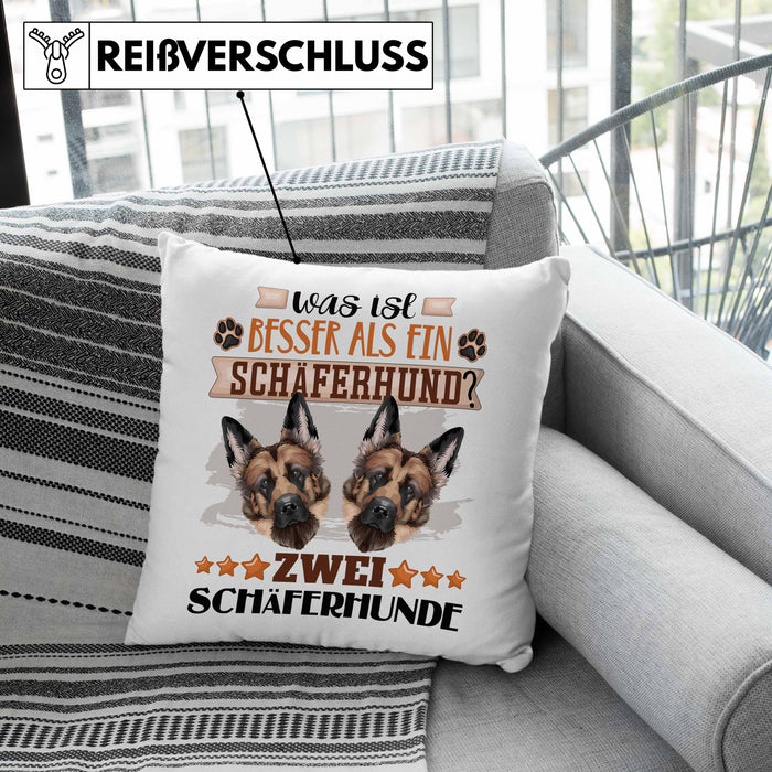 Schäferhund Besitzer Kissen mit Füllung 40x40 Geschenk Lustiger Spruch Geschenkidee Was Ist Besser Als Ein Schäferhund (Grau) Rosa Trendation