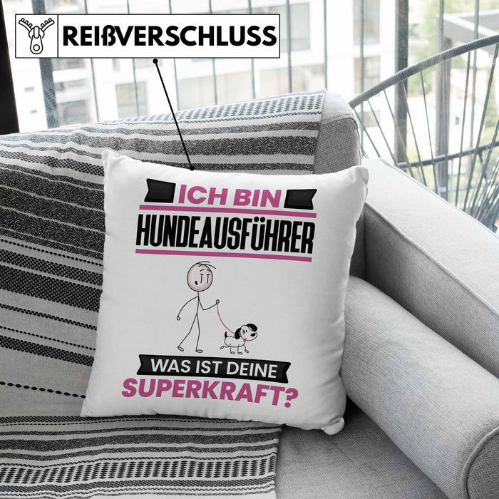 Hundeausführer Kissen mit Füllung 40x40 Geschenk für Hundeausführer Geburtstag Lustiger Spruch Was Ist Deine Superkraft (Grau) Grau Trendation