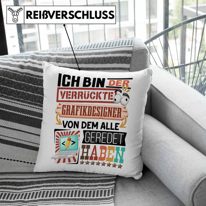 Grafikdesigner Kissen mit Füllung 40x40 Geschenk Spruch Lustig Geschenkidee für Grafikdesigner Geburtstag Ich Bin Der Verrückte Grafikdesigner (Grau) Blau Trendation