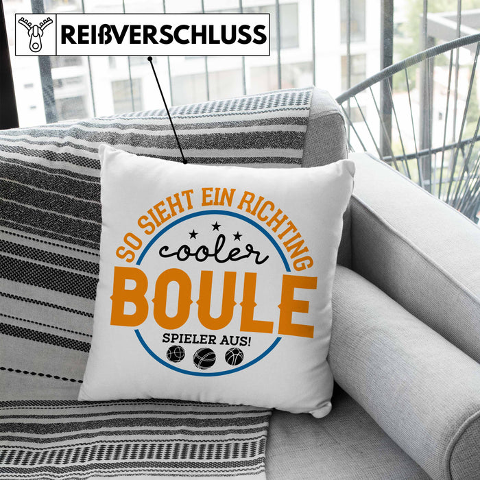 Boule Kissen mit Füllung 40x40 "So Sieht Ein Richtig Cooler Boule Spieler Aus" Kissen mit Füllung 40x40 - Geschenk für Boule-Fans mit Spruch (Grau) Blau Trendation