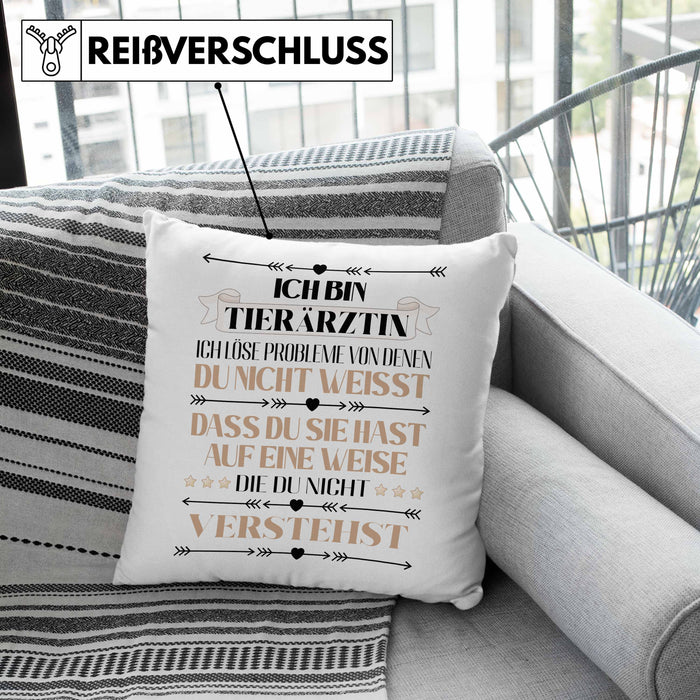 Tierärztin Geschenk Lustiger Spruch Geschenkidee KaffeeKissen mit Füllung 40x40 (Grau) Grau Trendation