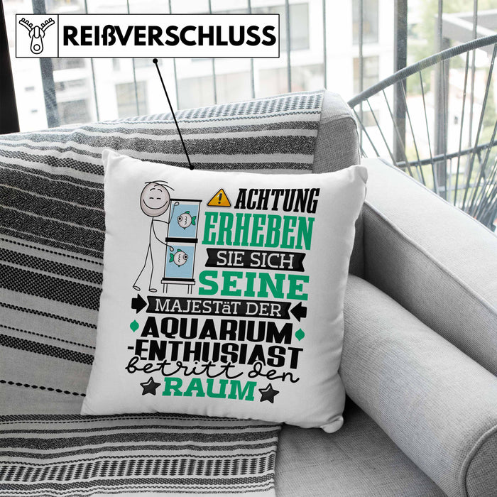Aquarium-Enthusiast Geschenk Kissen mit Füllung 40x40 Lustiger Spruch Erheben Sie Sich Der Aquarium-Enthusiast Betritt den Raum (Grau) Blau Trendation