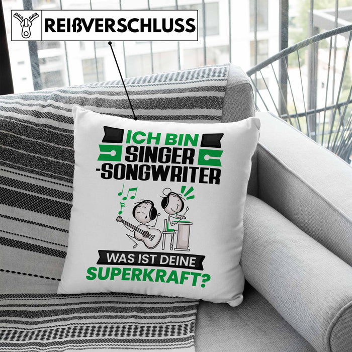 Singer-Songwriter Kissen mit Füllung 40x40 Geschenk für Singer-Songwriter Geburtstag Lustiger Spruch Was Ist Deine Superkraft (Grau) Blau Trendation