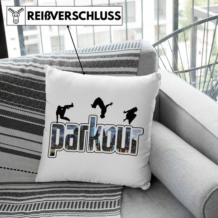 Kissen mit Füllung 40x40 für Parkour Fans Geschenk für Urbanen Sports Sportler Freerunning (Grau) Grün Trendation