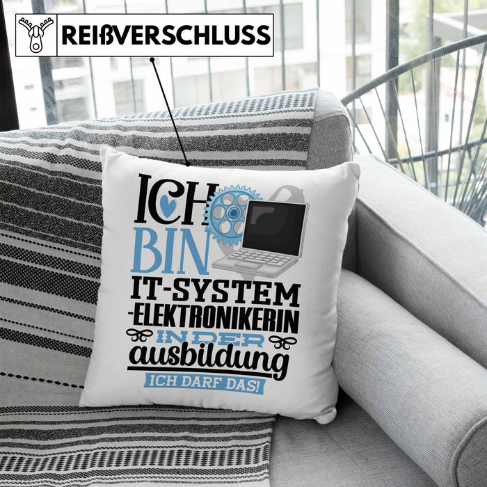 IT-Systemelektronikerin Ausbildung Start Geschenk Kissen mit Füllung 40x40 Ich Bin IT-Systemelektronikerin In Der Ausbildung Ich Darf Das Geschenkidee (Grau) Blau Trendation