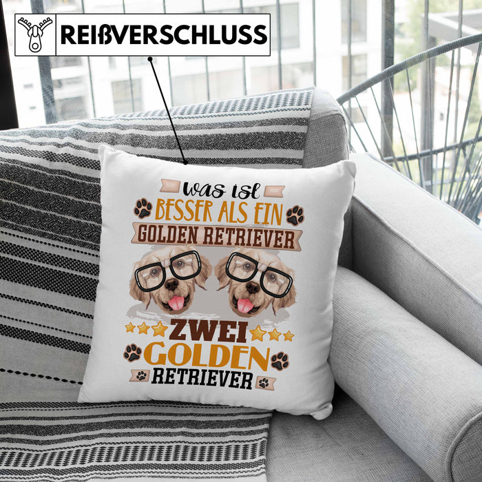 Golden Retriever Besitzer Kissen mit Füllung 40x40 Geschenk Lustiger Spruch Geschenkidee Was Ist Besser Als Ein Golden Retriever (Grau) Grau Trendation