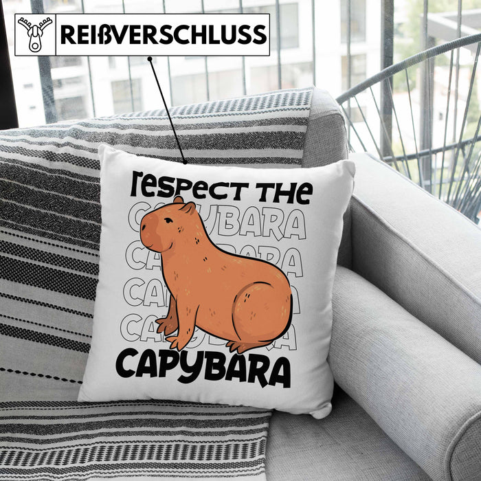 Respect The Capybara Kissen mit Füllung 40x40 Capybara Tier Geschenk für Capybara Liebhaber (Grau) Grün Trendation