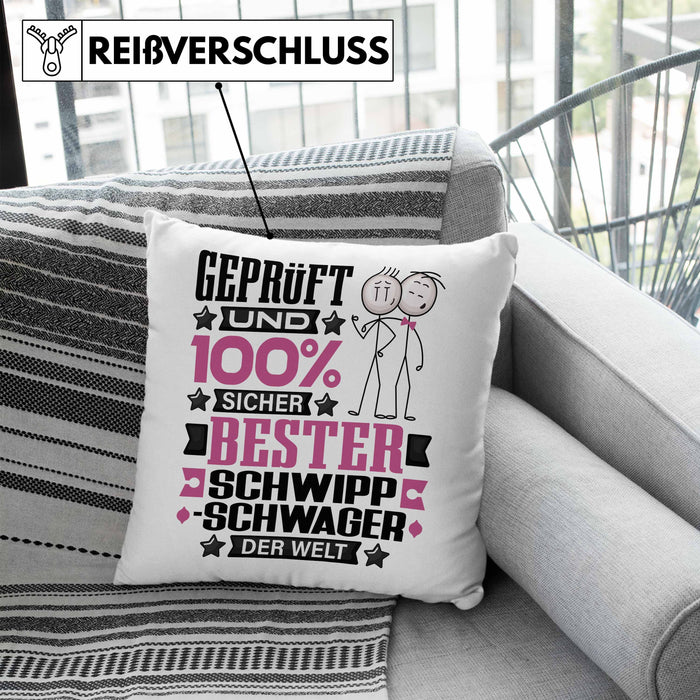 Schwippschwager Geschenk Lustiger Spruch für Schwippschwager Geschenkidee Bester Schwippschwager Der WeltKissen mit Füllung 40x40 (Grau) Blau Trendation
