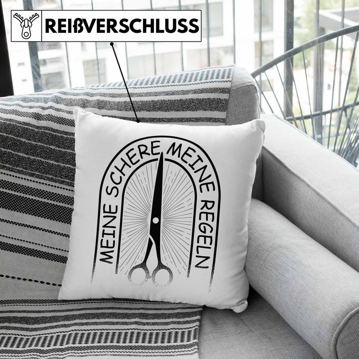 Friseurin Kissen mit Füllung 40x40 Geschenk Meine Schere Meine Regeln (Grau) Grün Trendation