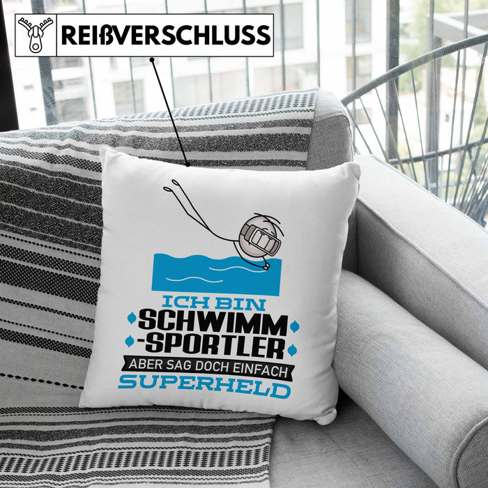 Schwimmsportler Geschenk Kissen mit Füllung 40x40 Ich Bin Schwimmsportler Aber Sag Doch Einfach Superheld Lustige Geschenkdiee für Schwimmsportler (Grau) Grau Trendation