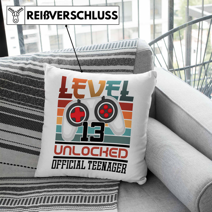 13. Geburtstag Kissen mit Füllung 40x40 Jungs Gaming Official Teenager 13er Geburtstag Geschenkidee (Grau) Blau Trendation