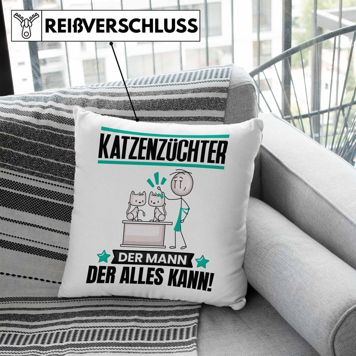 Katzenzüchter Kissen mit Füllung 40x40 Geschenk für Katzenzüchter Der Mann Der Alles Kann Geschenkidee zum Geburtstag (Grau) Blau Trendation