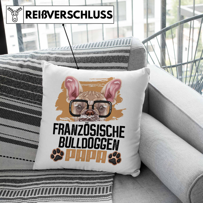 Französische Bulldogge Papa Besitzer Kissen mit Füllung 40x40 Geschenk Lustiger Spruch Geschenkidee Französische Bulldogge Liebhaber (Grau) Grün Trendation