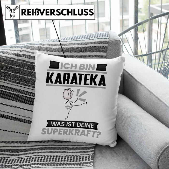 Karateka Kissen mit Füllung 40x40 Geschenk für Karateka Geburtstag Lustiger Spruch Was Ist Deine Superkraft (Grau) Grün Trendation