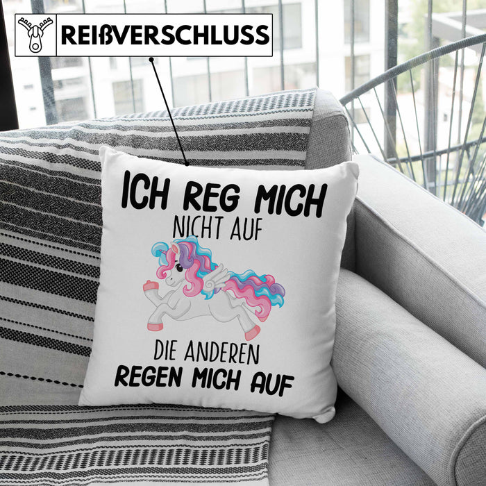 Lustige Ich Reg Mich Nicht Auf Kissen mit Füllung 40x40 Mit Spruch Einhorn Geschenk Mama Freundin Kollegin Geschenkidee Arbeit Frauen (Grau) Grün Trendation