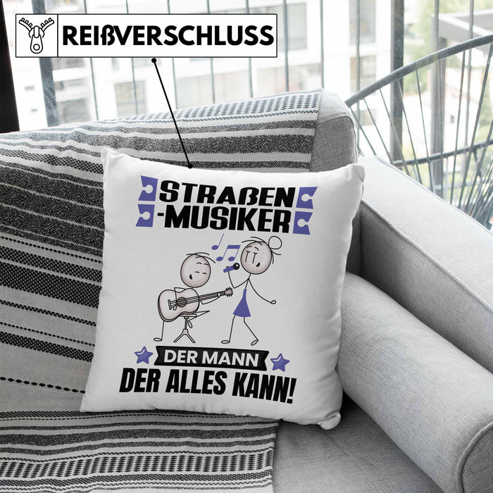 Straßenmusiker Kissen mit Füllung 40x40 Geschenk für Straßenmusiker Der Mann Der Alles Kann Geschenkidee zum Geburtstag (Grau) Blau Trendation