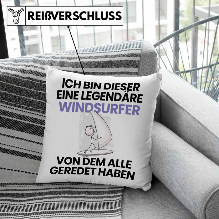 Windsurfer Geschenk Kissen mit Füllung 40x40 Lustige Geschenkidee Geburtstag für Windsurfer Ich Bin Dieser Legendäre Windsurfer Von Dem Alle Geredet Haben (Grau) Blau Trendation
