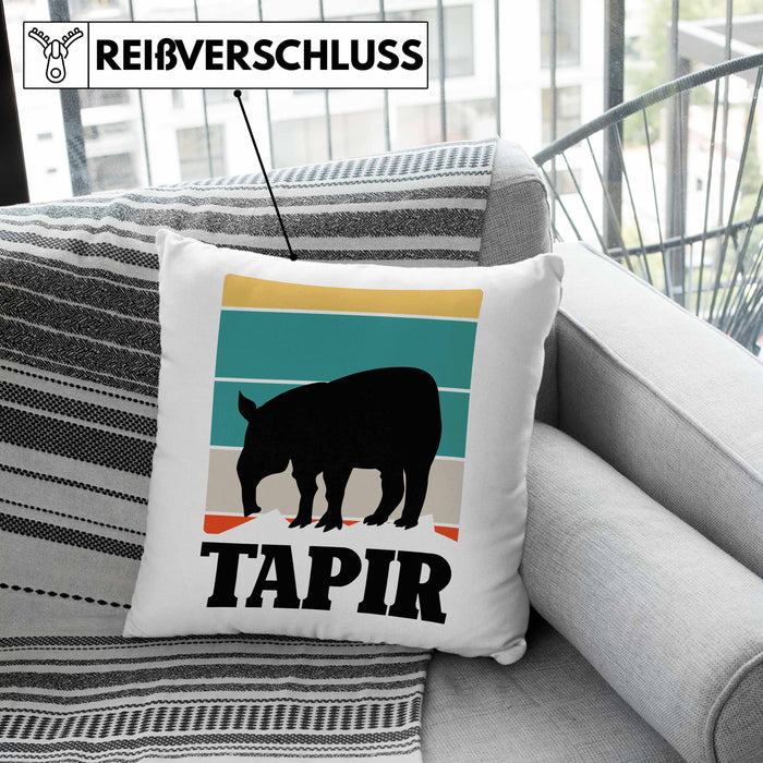 Lustige Tapir Kissen mit Füllung 40x40 Geschenk Tapir Liebhaber Grafik Retro (Grau) Rosa Trendation