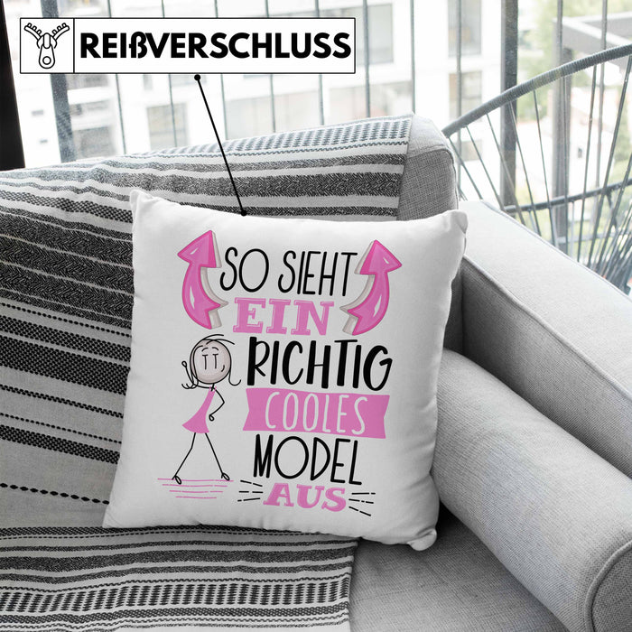 Model Kissen mit Füllung 40x40 Geschenk So Sieht Ein RIchtig Cooles Model Aus Geschenkidee Lustiger Spruch Geburtstag (Grau) Blau Trendation