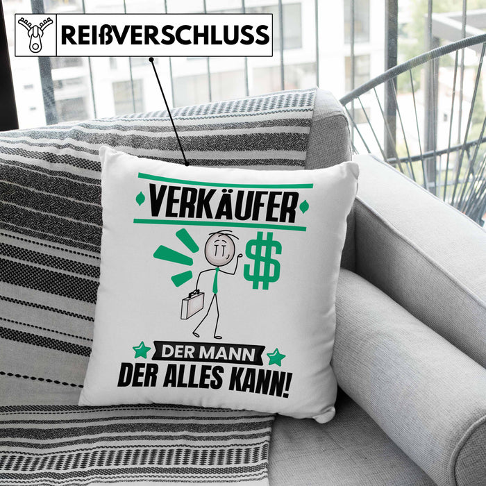 Verkäufer Kissen mit Füllung 40x40 Geschenk für Verkäufer Der Mann Der Alles Kann Geschenkidee zum Geburtstag (Grau) Grau Trendation