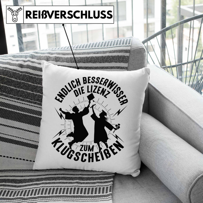 Bachelor Kissen mit Füllung 40x40 Master Studium Endlich Besserwisser Geschenk (Grau) Grün Trendation