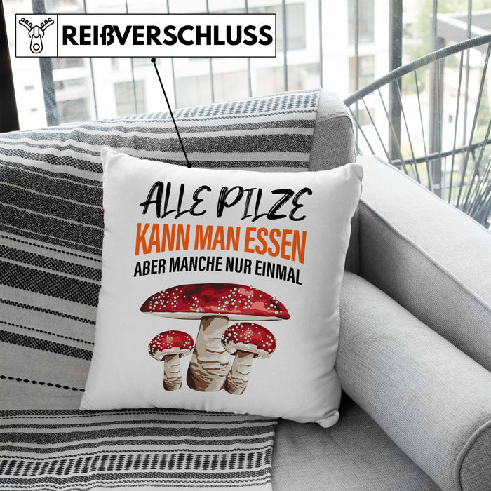 Pilzsammler Geschenk Kissen mit Füllung 40x40 Pilze Sammeln Geschenkidee Pilzsucher Pilzliebhaber (Grau) Blau Trendation