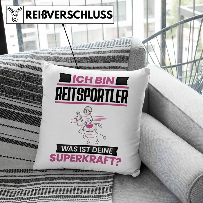 Reitsportler Kissen mit Füllung 40x40 Geschenk für Reitsportler Geburtstag Lustiger Spruch Was Ist Deine Superkraft (Grau) Grau Trendation